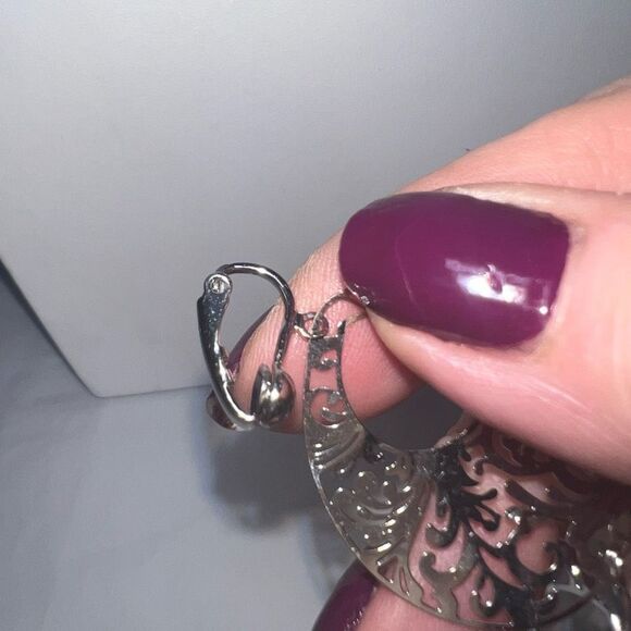 Boho Thin Silver Tone Filigree Clip on Chandelier Earrings - Picture 7 of 7